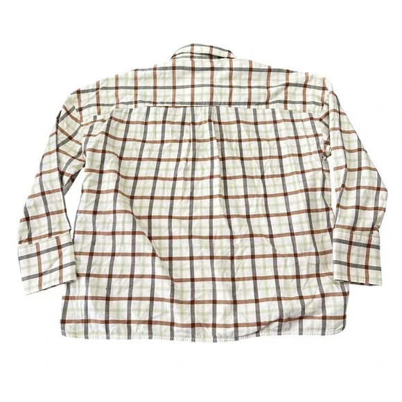 Everlane Oversized Plaid Flannel Shirt Cream Brown Sage Green Women's Size XS - Picture 11 of 12